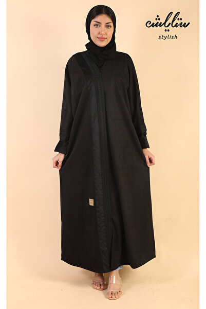 Stylish عبايه شتوي شامواه نواعم ازرار باللون الأسود