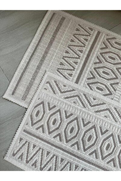 Bluenity Hat Natural Cotton 2-Piece Bath Mat Set 60X100+50X60 cm - Stone