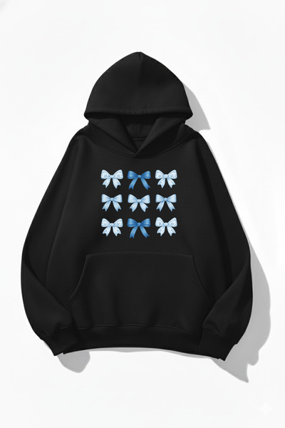 uyguntarz Unisex Soft Textured 3 Yarn Elegant Ribbon Design B Printed O Oversized Sweatshirt