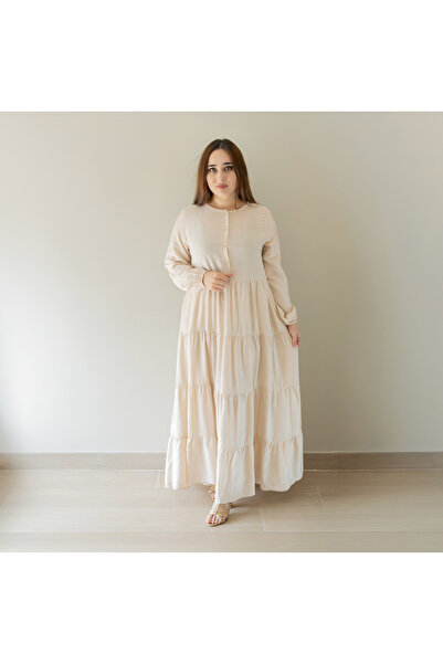 LINELLE فستان نسائي كاجوال - فستان ماكسي واسع الأرجل من مزيج الرايون بأكمام ط...