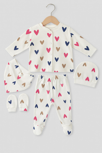 Selvira 5 Piece Newborn Baby Set |   Cotton Hospital Discharge Set / Baby Girl