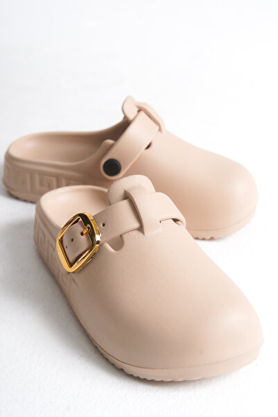 Solo Bag Women's Orthopedic Slippers Closed Front with Stainless Buckle Anti-Slip Beige Sabo Home and Outdoor Slippers