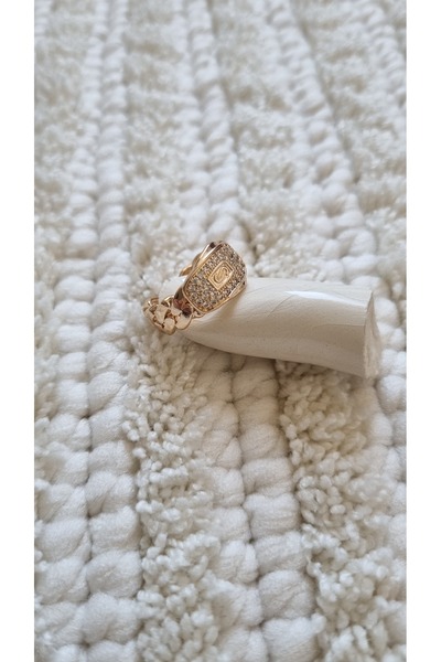 AKSESUARIM Steel, Adjustable Size, Stylish Design Zircon Stone Gold Ring