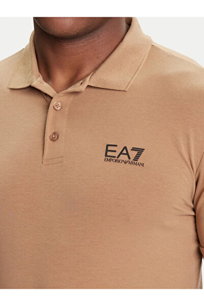 EA7 Men's Regular Fit Logo Printed Short Sleeve Cotton Beige Polo Neck T-Shirt 8Npf14 Pjvqz-U6171