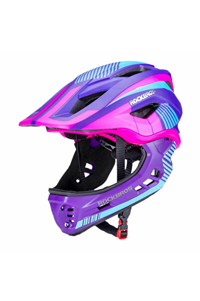 Other Kask rowerowy dziecięcy z odpinaną szczęką rozmiar M - fioletowo-różowy
