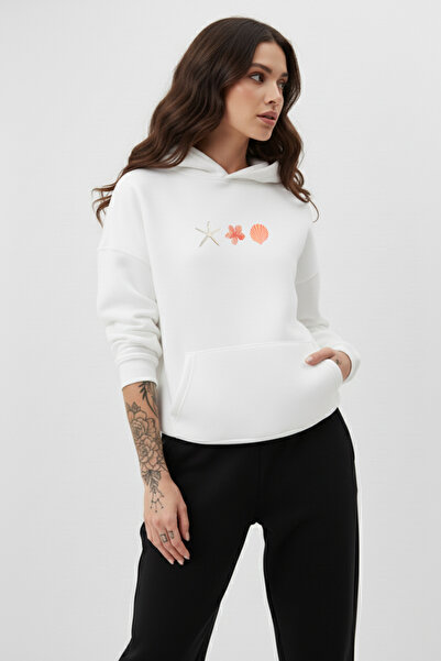 uyguntarz Unisex Soft Textured 3 Thread Oyster Shell Design Ba Printed V Oversized Sweatshirt