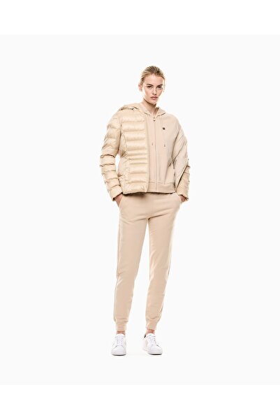 EA7 Men's Hooded Collar Long Sleeve Zippered Beige Coat 7W000684 Af12475-U1046