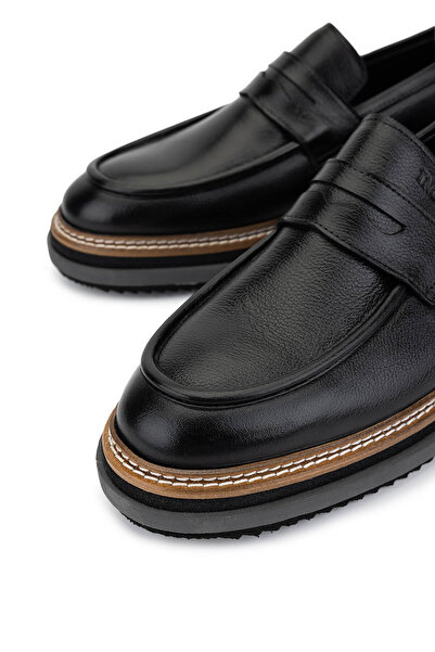 Tamer Tanca Men's Genuine Leather Black Loafer Shoes