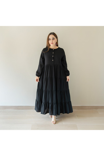 LINELLE فستان نسائي كاجوال - فستان ماكسي واسع الأرجل من مزيج الرايون بأكمام ط...