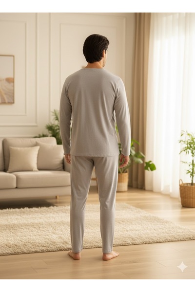 FAMES PİJAMA Men's Gray Long Sleeve Pajama Set