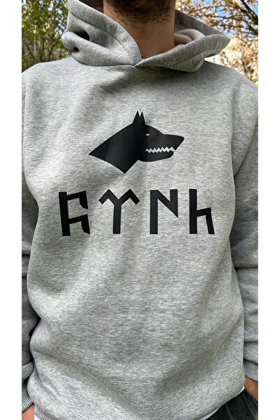 ocke Turkish Bozkurt Kurt Written in Gokturk Printed Black Hooded Sweatshirt ...