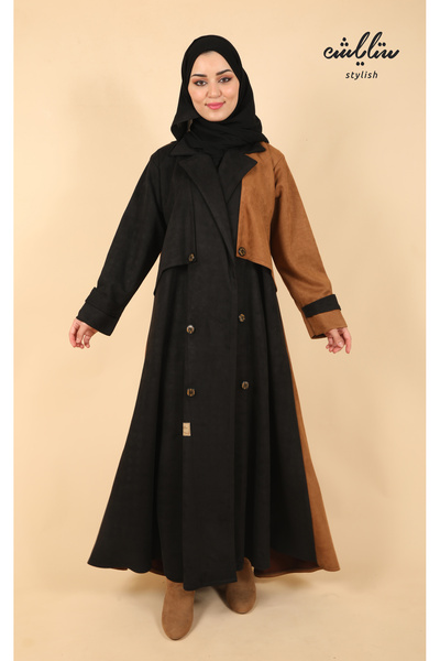 Stylish عبايه شتوي شامواه لف باللون الاسود والحمي