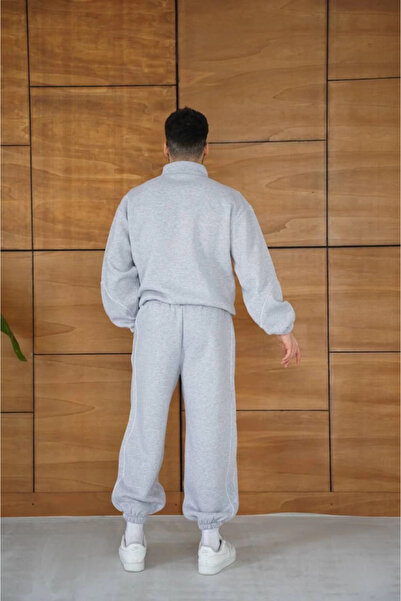 JANES Men's Premium Piece Tracksuit Set - Mock Neck Zippered Piped Sweatshirt Rubber Cuffed Bottom, Ov