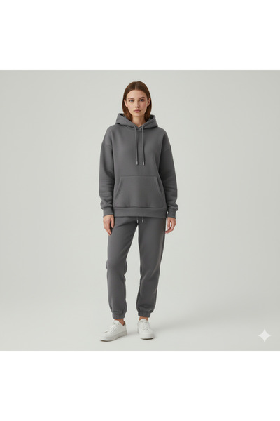 dwnwear 3 Thread Cotton Fabric Winter Unisex O Oversized Women's Long Sleeve Bottom-Top Tracksuit Set