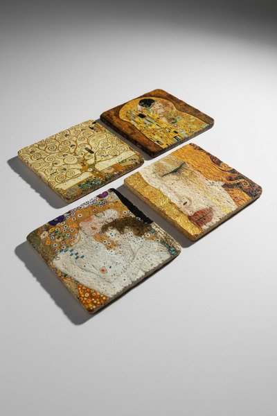 Creatick Design Natural Stone Coasters Set of 4 10X10X1 cm Gustav Klimt