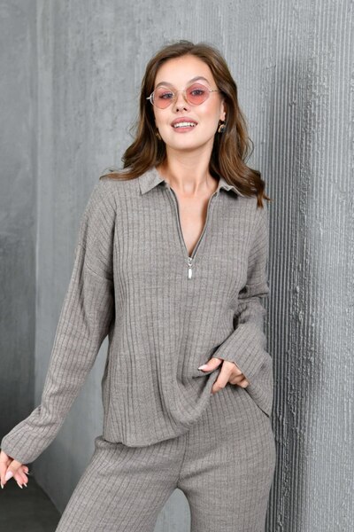 Miss Allos Women's Front Half-Zip Detailed Knit Sweater