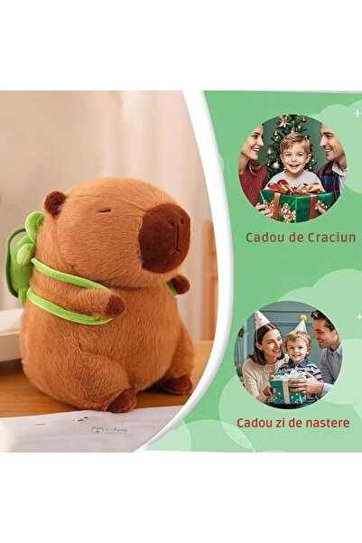 NextFarma Jucarie de plus Capybara cu rucsac detasabil tip broasca testoasa, 23 cm, maro, NextFarma®
