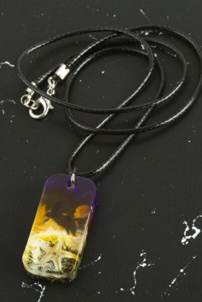 ZERO LAND قلادة إيبوكسي مستطيلة الشكل على شكل نجم البحر (153832) - أصفر