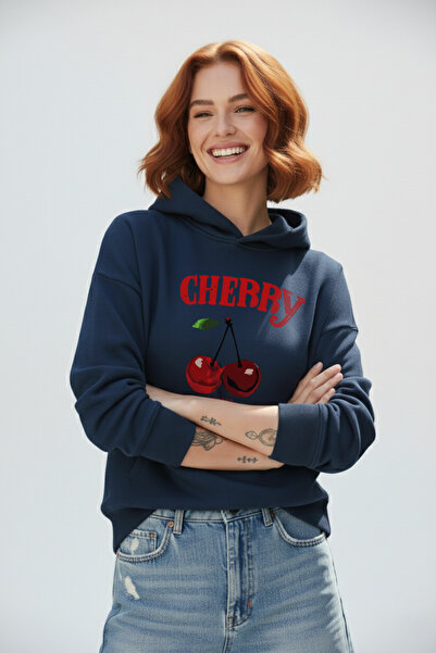 uyguntarz Unisex Soft Textured 3 Thread Happy Cherry Design B Printed O Oversized Sweatshirt