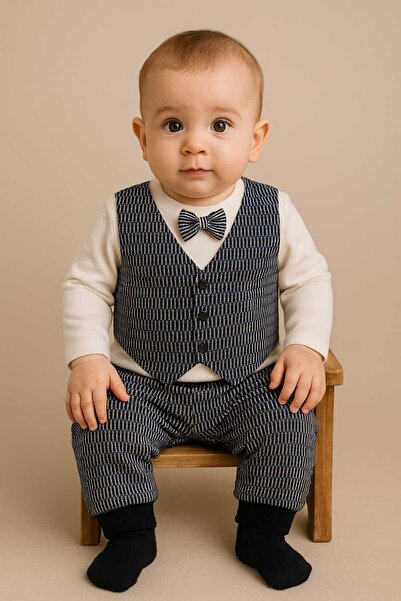 Oz Baby Baby Boy Bow Tie Stitched Vest Set Set (3–18 Months) | Cotton Transitional Set of 2