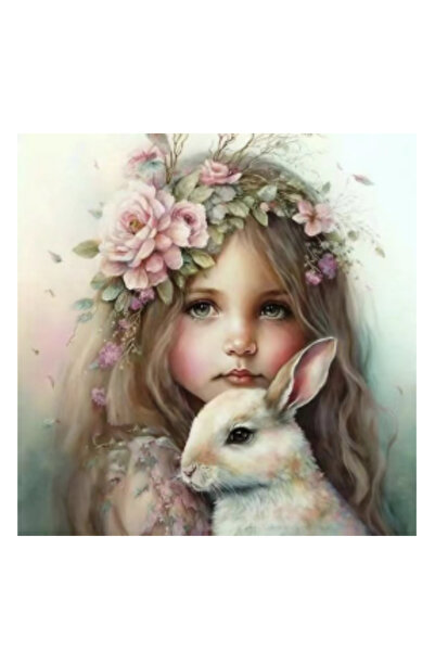 Krista Tablou pe pânză GM500 – Fată cu iepuraș, pictură 5D cu diamant și piet...