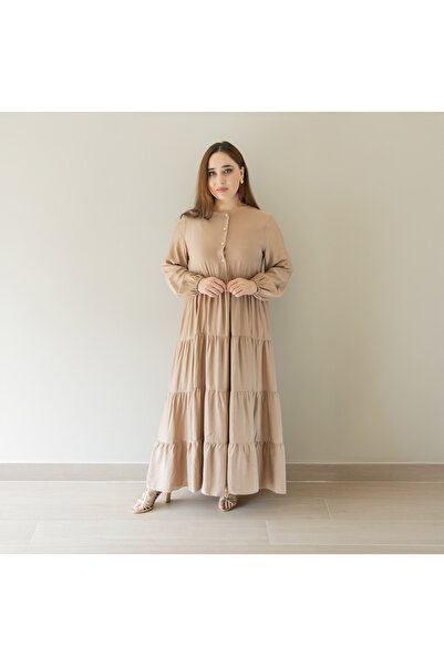 LINELLE فستان نسائي كاجوال - فستان ماكسي واسع الأرجل من مزيج الرايون بأكمام طويلة