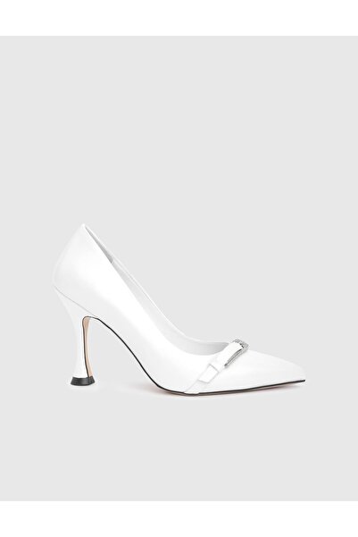İLVİ Puerto Genuine Leather White Women's Heeled Shoes