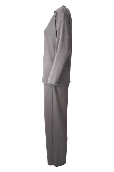 birizmoda Comfortable Fit Polo Neck Modal Fabric Long Sleeve Tracksuit Set - Mink