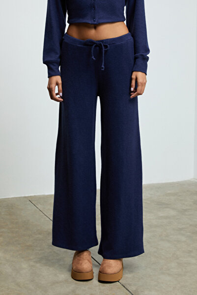 GRIMELANGE Caises women's soft and flexible fabric wide leg navy blue tracksuit bottoms