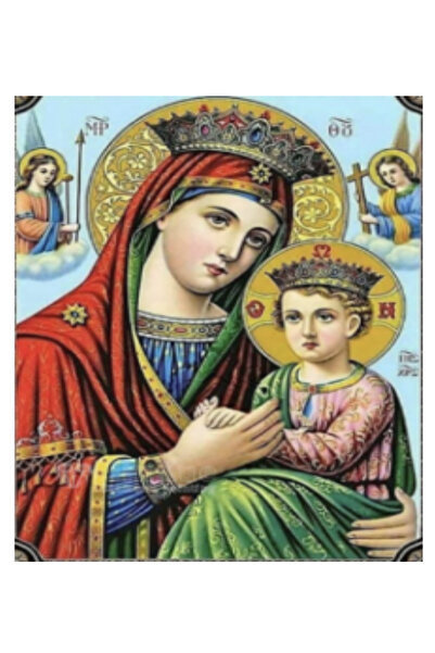 Krista Tablou pe pânză GM534 – Fecioara Maria cu Pruncul Iisus, pictură cu diamant 5D, ramă din lemn, 40x50 cm