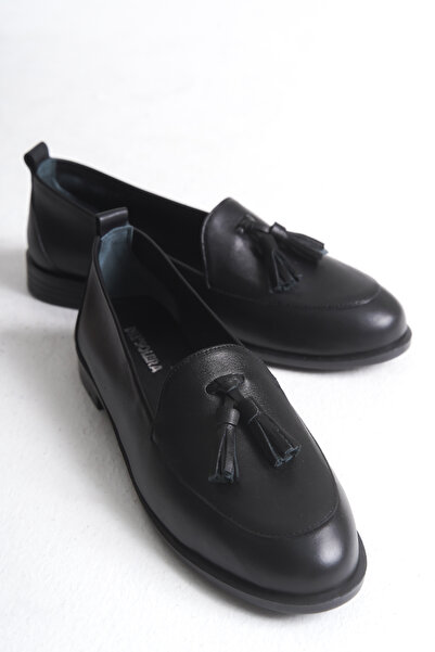 Solo Bag Women's Tasseled Casual Round-Toe Leather Black Flat Shoes