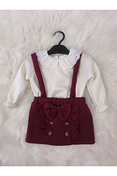kidsense Baby Girl Salopet Set with Bow and Guipure Detail on the Collar