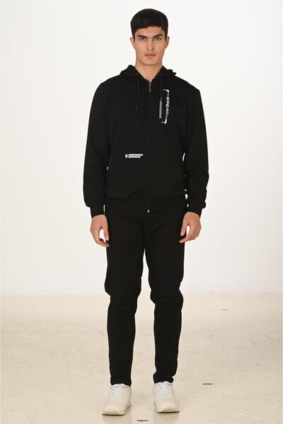 Marco Ferry Men's Cotton Hooded Tracksuit Set Black 5286-S