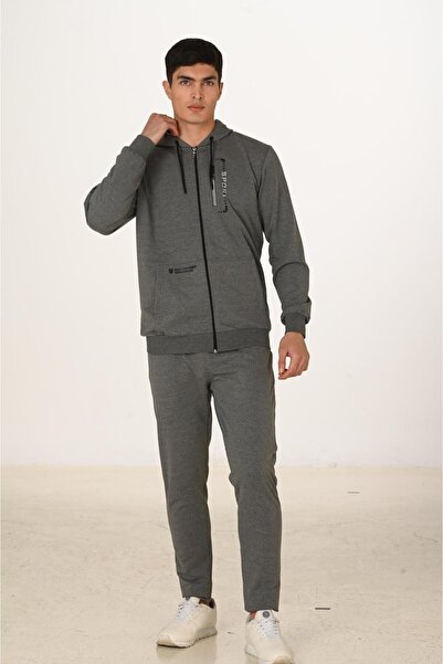 Marco Ferry Men's Cotton Hooded Tracksuit Set Anthracite M. 5286-A