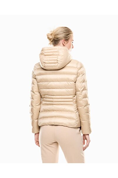 EA7 Men's Hooded Collar Long Sleeve Zippered Beige Coat 7W000684 Af12475-U1046