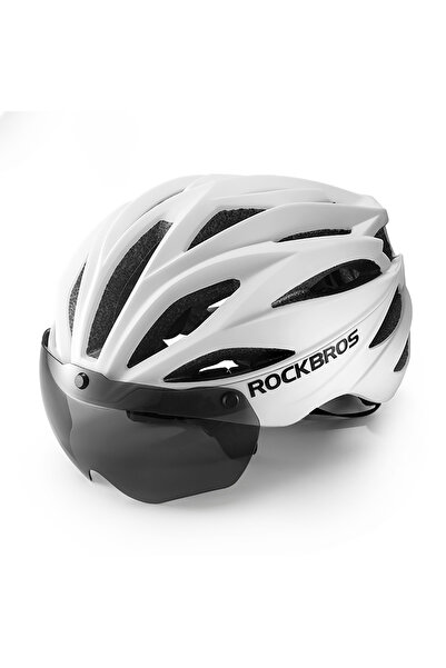 Other Kask rowerowy z szybką odpinanymi okularami z filtre UV unisex - biały mat