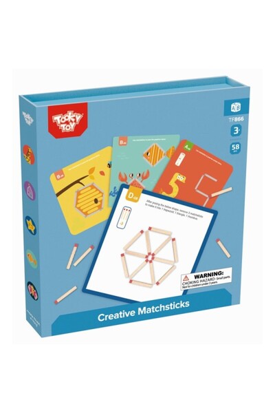 Tooky Toy Joc magnetic cu bețe din lemn – 50 modele, 32 bețe, 3+ ani