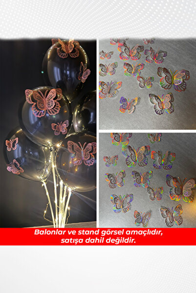 Parti Atölyesi 12 Adet Rose Gold Hologramlı PVC Kelebek Parti Dekorasyon