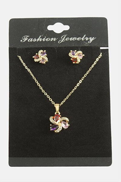 ZERO LAND Lvsqvr Flower Drop Zircon Stone (95828) Set Necklace-Green