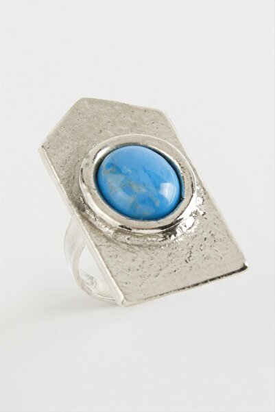 ZERO LAND Lvsqvr Triangle Turquoise Stone (84907) Ring-Silver Color