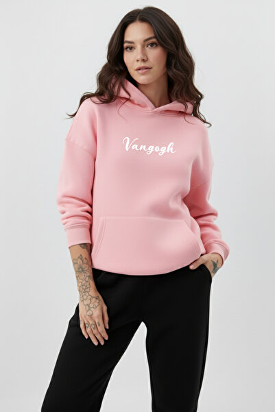 uyguntarz Unisex Soft Textured 3 Thread Vangogh Design B Printed O Oversized Sweatshirt