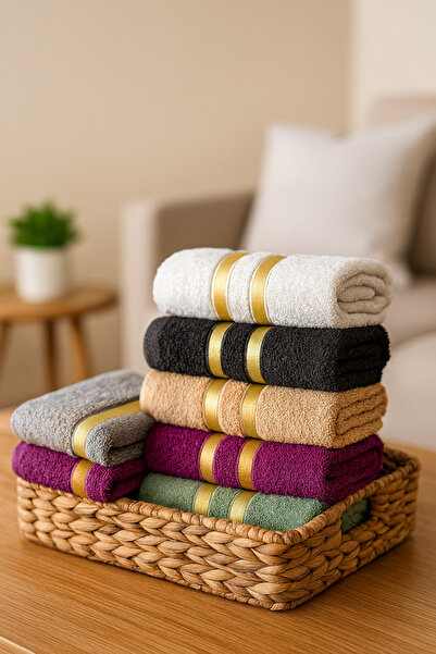 Mokita Home 6-Piece 100% Cotton 30X50 Hand & Kitchen Towel Set (Gold Striped)