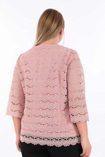 KİFAYET Plus Size Lace Three Quarter Sleeve Buttoned Stylish Evening Dress Women's Blouse