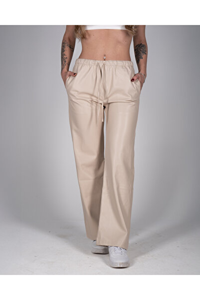 OZHE Suni Deri Wide Leg Pantolon