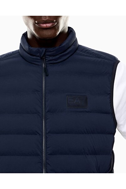 EA7 Men's Sleeveless Mock Neck Puffer Zipper Closure Navy Blue Vest 7m000683 Af15953-Ub102