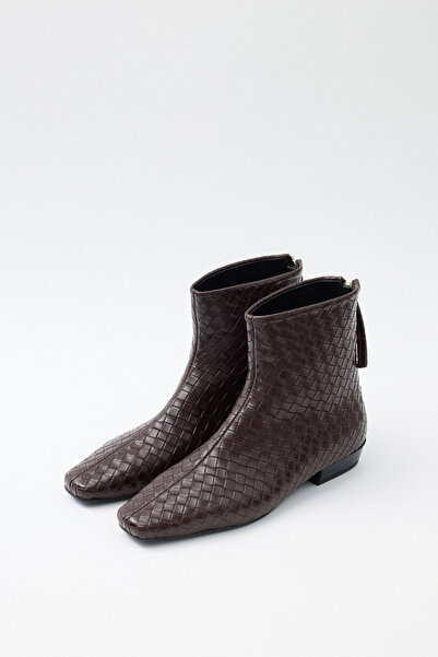 LUTVELIZADE Bot 2520 - Küt Burun Arka Fermuarlı Acı Kahve Örgü Kadın Bot