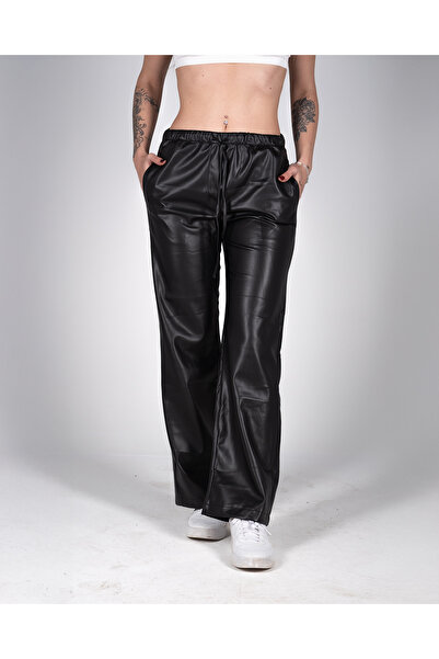 Suni Deri Wide Leg Pantolon