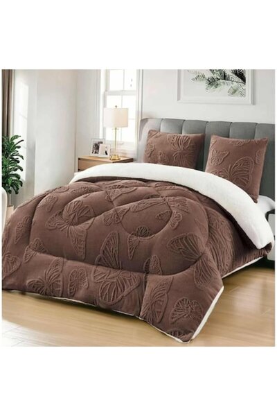 OEM 3-Piece Cocolino Duvet Set, Embossed Butterfly Pattern, 200x230 cm, 2 Pillowcases (62x62), Dark Brow