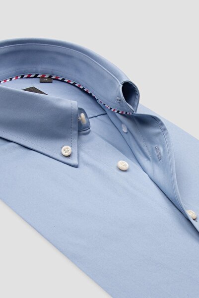 Abbate Luca Twill Бавовняна Comfort Fit Світло-синя сорочка з ґудзиками на комірі Чоловіча пряма сорочка