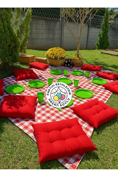 Partini Renklendir Yeşil Renk Şık Plastik Lüks Tabak, Çatal, Bardak 25’Li Set...